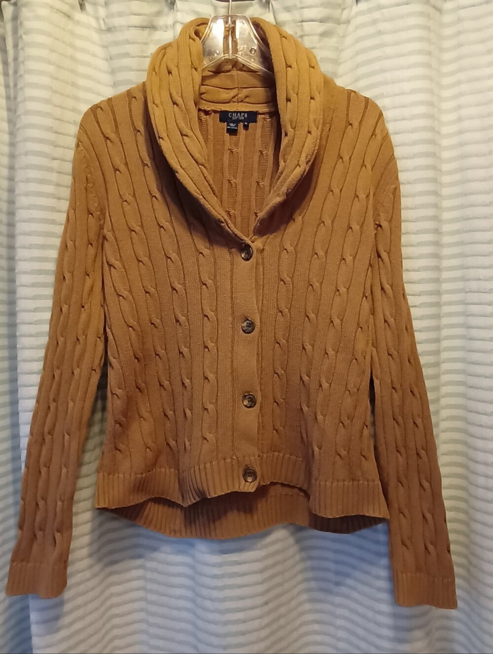 Chaps Cable Knit Shawl Collar Cardigan - Camel Brown Medium Size 8-10